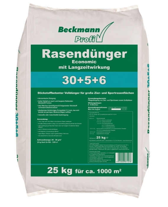 Rasen Dünger Economic 30+5+6 Beckmann Profi 25 kg für ca. 1000 m²