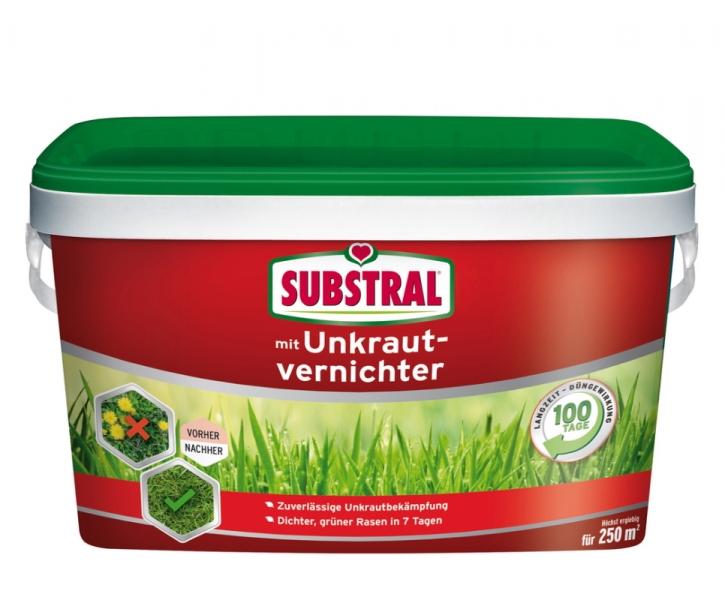 SUBSTRAL® Rasendünger mit Unkrautvernichter, 2in1: Unkrautvernichtung + Düngung für 250 m²