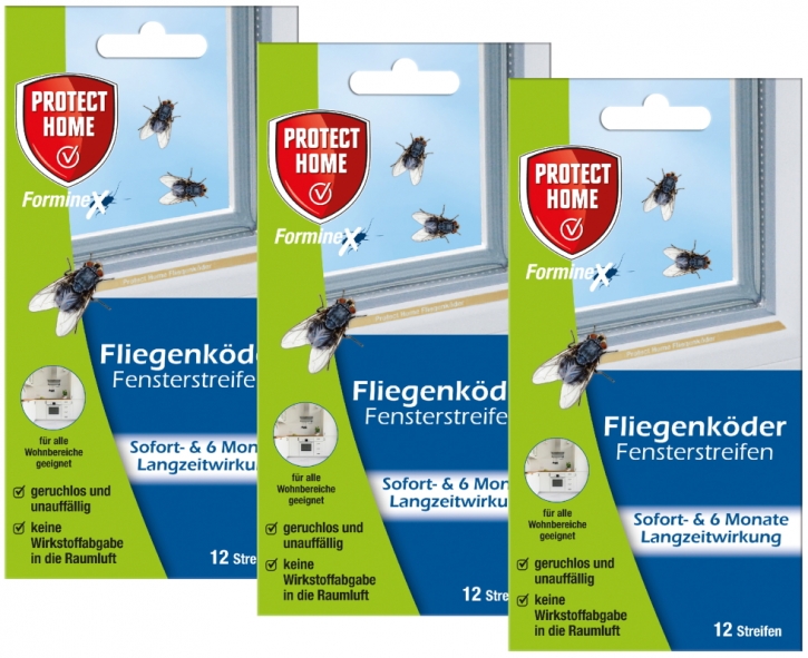 Protect Home FormineX Fliegenköder Fensterstreifen 3er Sparpack 36 Streifen Fliegenbekämpfung