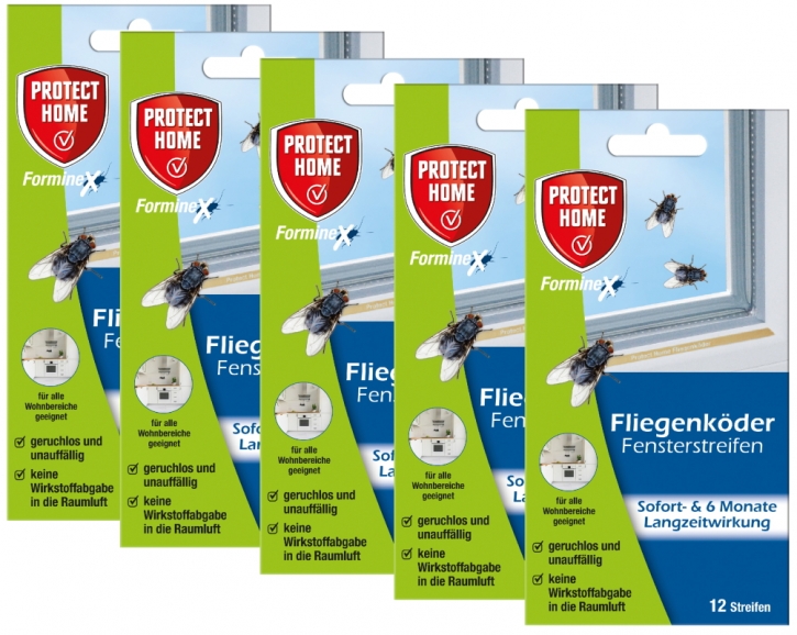 Protect Home FormineX Fliegenköder Fensterstreifen 5er Sparpack 60 Streifen Fliegenbekämpfung